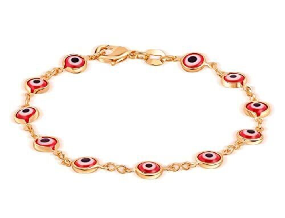 8493 18K Gold Plated Multicolored Evil Eye Bracelet - Made in Brazil Red